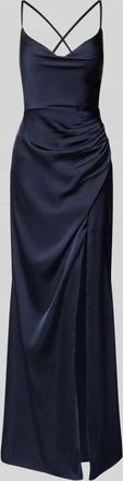 Laona Abendkleid aus Satin mit Gehschlitz in Dunkelblau, Gr&ouml;&szlig;e 32