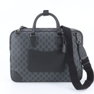 Gucci Black Gray Leather Coated Canvas Shoulder Bag Tote Bag (Pre-Owned)