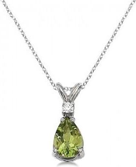 Allurez Pear Peridot and Diamond Solitaire Pendant Necklace 14k White Gold