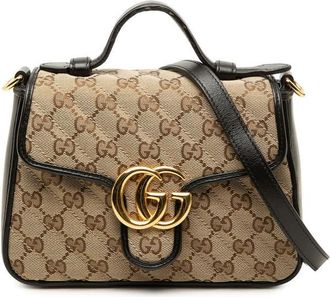 Gucci Pre-owned Gucci Mini GG Marmont Matelasse Diagonal GG Canvas and Calfskin Top Handle Bag Ladies JSUZ6XKN32F5JRP9