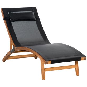 OUTSUNNY Ergonomic Outdoor Chaise w/ Adjustable Back and Pillow for Garden Black | TJ Hughes