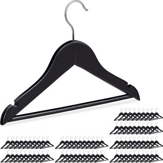 Relaxdays Pack 80 Perchas Infantiles Con Gancho Giratorio, Madera, Ni&ntilde;os Y Ni&ntilde;as, 19,5 X 30,5 X 1 Cm, Negro