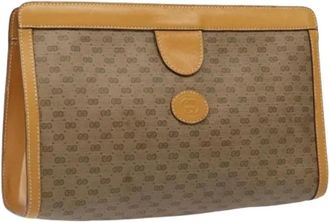 Gucci Pre-owned Clutches, female, Beige, Size: ONE SIZE Pre-owned Vintage Micro Small GG Canvas Clutch