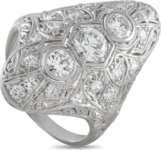 Luxury Bazaar Platinum 1.40 ct Diamond Antique Dinner Ring MF20-051826