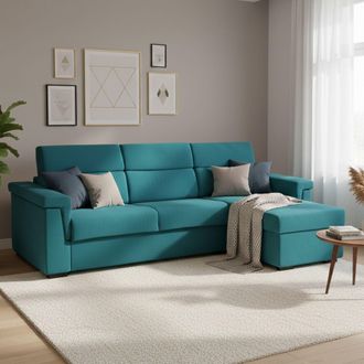 Dmora Sof&aacute; Cama Con Chaise Longue, Desenfundable, Con Almacenamiento Made In Italy, Hidr&oacute;fugo, Convertible, Malla Electrosoldada, 285x160 Cm