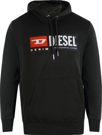 Diesel Mens Denim Division Cut Logo Black Hoodie Cotton - Size X-Large