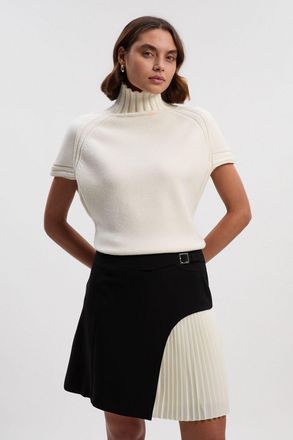 Karen Millen Womens Tailored Buckle Detail Pleated Mini Skirt - Monochrome Multi - Size 12 UK