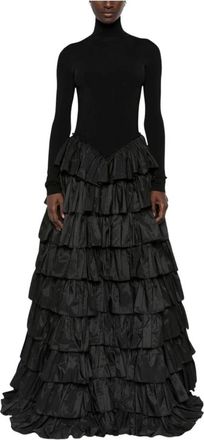 Elisabetta Franchi Vestido de punto para alfombra roja con volantes - Dresses - Mujer - Negro - M