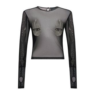 John Richmond Top transparente con detalles de joyas bordados - Tops - Mujer - Negro - 2XS