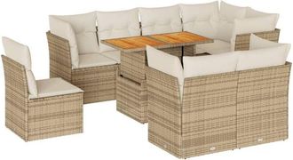 vidaXL Set De Sof&aacute;s De Jard&iacute;n Con Cojines 9 Pzas Rat&aacute;n Sint&eacute;tico Beige Vidaxl