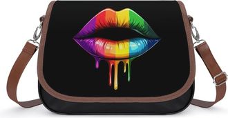 Generic Dripping LGBT Gay Rainbow Colored Lip Womens Crossbody Bag Fashion Shoulder Handbags Message Tote Bag with Adjustable Strap