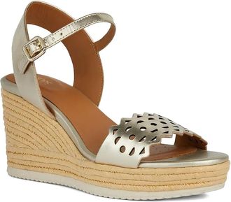 Geox 75 mm Ponza sandalen met enkelbandje, uitgesneden details en sleehak - Goud