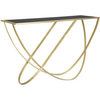 Mauro Ferretti Consola rectangular de metal dorado con tablero negro cm 120x40x79
