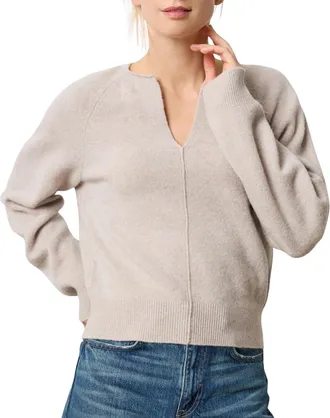 Lilla P Split Neck Raglan Pullover Sweater In Quartz