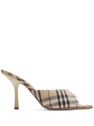 Burberry 90mm check-pattern sandals - women - Sheepskin/Elastane/Linen/Flax/Linen/Flax/Elastane/Sheepskin/Leather - 37 - Brown