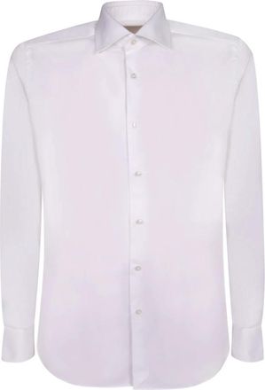 Dell'Oglio Lang-Sleeve Katoenen Twill Overhemd - Heren - Zakelijke Overhemden - Wit - XL - Katoen - Overhemden