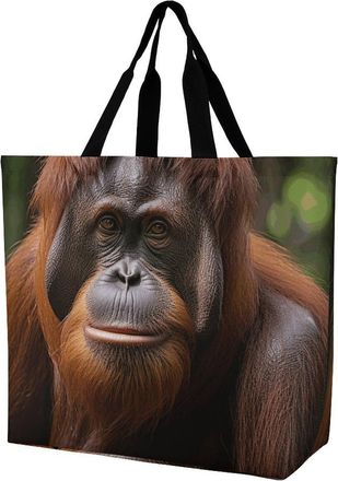 Generic Orangutan Taking Photo Shopping Bag Waterproof Carry Bag Eco Friendly Grocery Bags For College Daily Use Camping