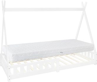 ML Design Ml-design Letto Singolo Per Bambini A Forma Di Casa 90 X 200 Cm In Legno Di Pino Massiccio Bianco Design Teepee Protezione Anticaduta E Rete A Doghe G