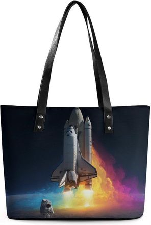 Generic Astronaut Rocketship Tote Bags for Women Cute Shoulder Purses Handbags