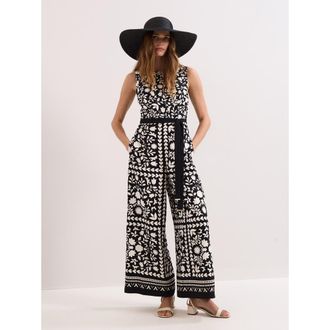 Phase Eight Cyra Printed Jumpsuit in Black/ivory at Nordstrom, Size 10