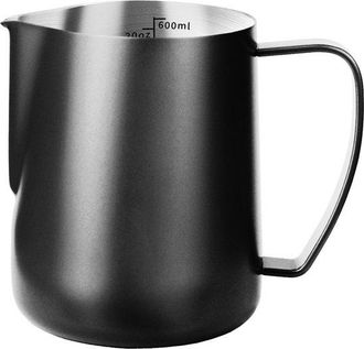 OEM Vaso Medidor Con Pico Puntiagudo, Negro 600 Ml, Vaso Medidor, Acero Inoxidable 304-13,2 X 9,5 X 12 Cm (largo X Ancho X Alto), Plateado, Latte Art