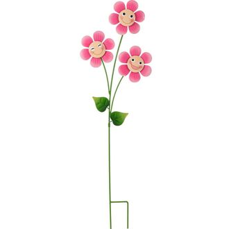 Glitzhome 36H Garden Metal Triple Happy Face Flower Yardstake or Wall Decor in Pink at Nordstrom, Size Medium