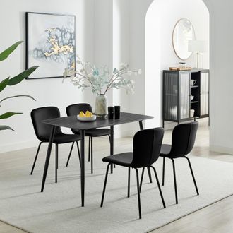 Furniturebox Asti Grey Marble Ceramic Top Dining Table & 4 Black Asti Chairs | Size: 4 Person