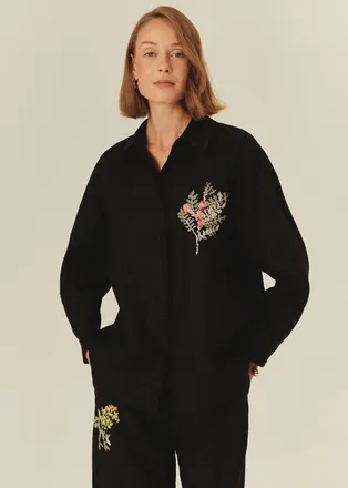 Exquise Avianna Linen Shirt in Black at Nordstrom, Size X-Small