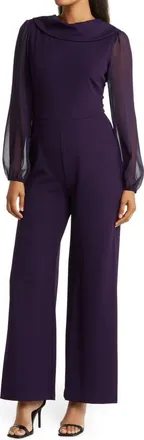 Connected Chiffon Long Sleeve Jumpsuit in Eggplant at Nordstrom Rack, Size 10