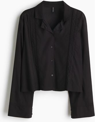 H&M Pintucked Pyjama Shirt in Black at Nordstrom, Size X-Small