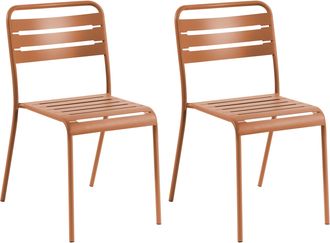 Beliani Conjunto De 2 Sillas De Jard&iacute;n De Metal Sin Reposabrazos Apilables Para Terraza Marr&oacute;n Lefkada
