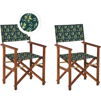 Beliani Beliani - Set of 2 Garden Chairs Dark Acacia Wood Off-White Olives Pattern Folding Cine