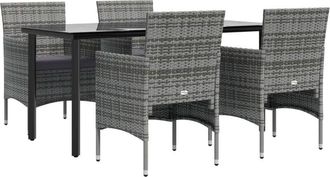 vidaXL Juego De Comedor Para Jard&iacute;n 5 Piezas Con Cojines Gris Y Negro Vidaxl