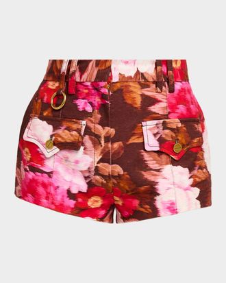 Zimmermann Luna Printed Drill Mini Shorts