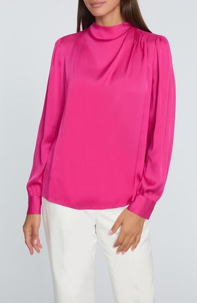 Elie Tahari The Tien Mock Neck Top in Haute Pink at Nordstrom, Size X-Large