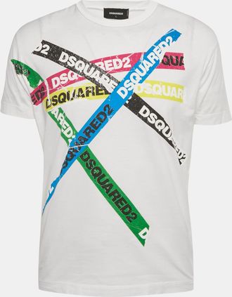 Dsquared2 White Logo Tape Print Jersey T-Shirt