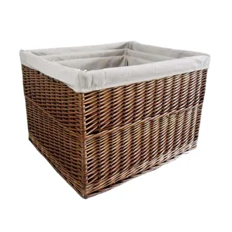 Red Hamper Wicker Set of 3 Somerset Rectangular Log Baskets in Brown