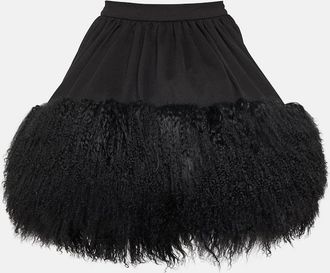 DAVID KOMA Jersey and shearling miniskirt