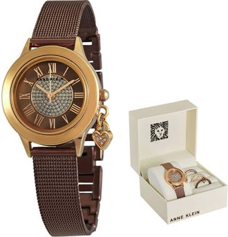 Anne Klein Ladies Swarvoski Crystal Brown Dial Watch AK/3501BRST