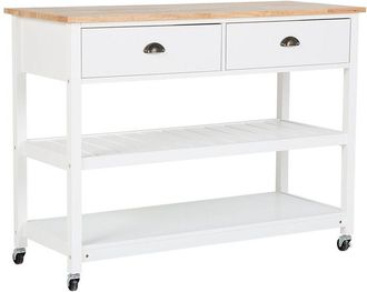 Beliani Carrito de cocina blanco encimera madera clara 2 estantes 2 cajones para cubiertos ruedas estilo moderno escandinavo Navarino