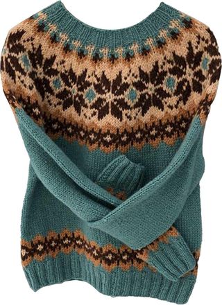 Generic Fairisle Jumper Women Trendy Plus Size Crewneck Knitted Jumpers Nordic Fair Isle Christmas Sweater Baggy Pullover Tops Winter Warm Festive Knitwear,AG