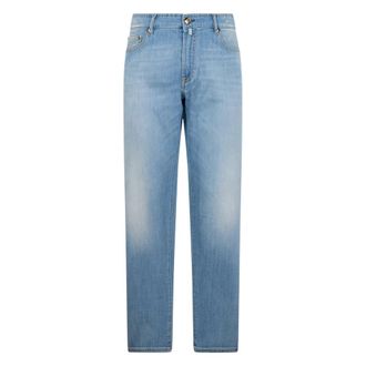 Moorer Heren, Jeans, Blauw, Maat: W35 Katoen