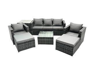 Fimous 7 Seater Patio Lounge Sofa Set with Side Table 2 Big Footstool in Dark Grey