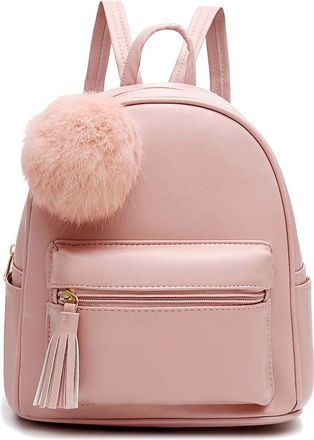 I Ihayner Backpack for Women Ladies PU Small Waterproof Cute Hairball Travel Rucksack School Purse Fashion Daypack (Pink)