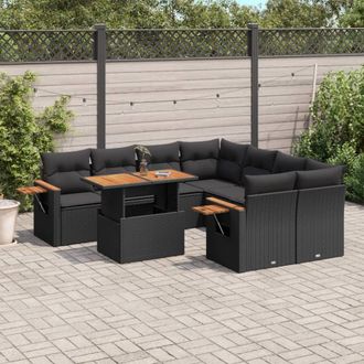 vidaXL Set De Sof&aacute;s De Jard&iacute;n 8 Piezas Y Cojines Rat&aacute;n Sint&eacute;tico Negro Vidaxl