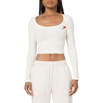 Florence By Mills Rose Embroidered Long Sleeve Crop T-Shirt in Jet Stream Rose at Nordstrom Rack, Size Xx-Small