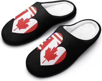 Generic Canada And USA Heart Flag Mens Slippers Memory Foam Winter Warm Sandals Slip On House Shoes Size 7-14