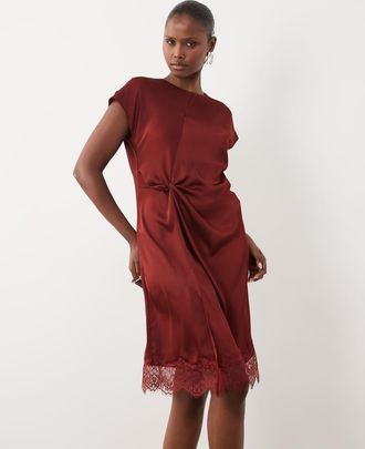 Vero Moda Vestito corto arricciato color ruggine con finiture in pizzo-Arancione