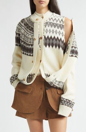 Monse Fold-Up Fair Isle Wool Blend Cardigan in Ivory Multi at Nordstrom, Size X-Large
