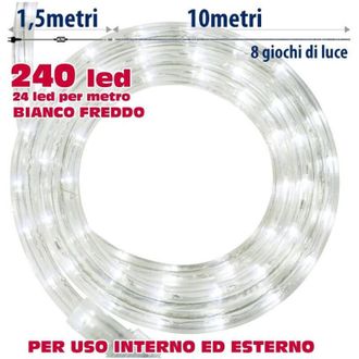 Trade Shop Trade Shop - Tubo Luminoso Natalio 10 Metri Led Bianco Fred With Controler 8 Funcciones